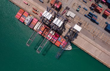 Aerial View of Cargo Ship at Dock