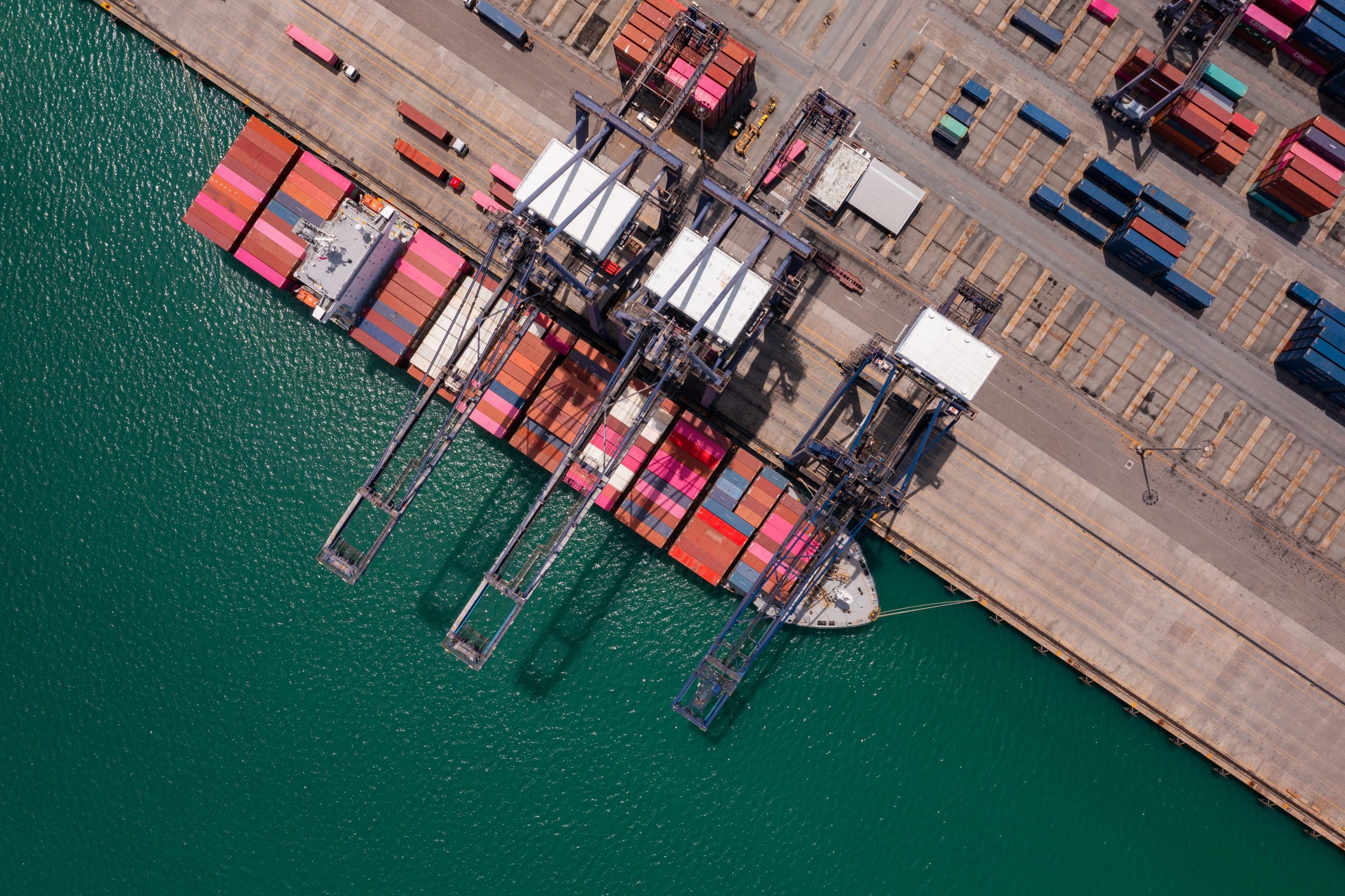 Aerial View of Cargo Ship at Dock